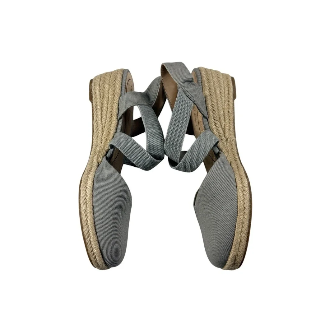 LifeStride Kimmy Grey Fabric Espadrille Wedge Sandals Womens 7W Round Toe Casual